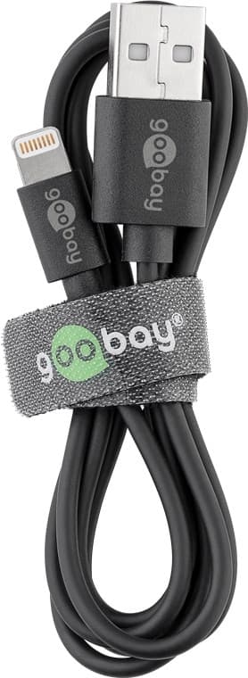 Goobay Lightning USB-kabel for lading og synkronisering, 1 m, svart MFi-kabel for Apple iPhone/iPad