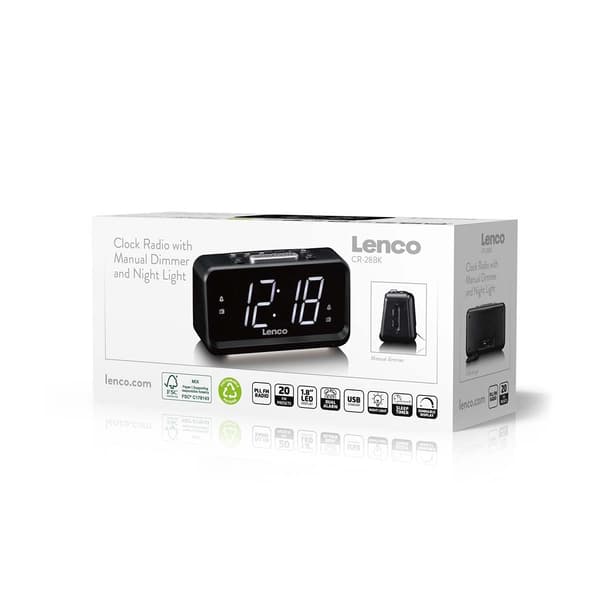 Lenco Clockradio med manuel lysdæmper og natlys