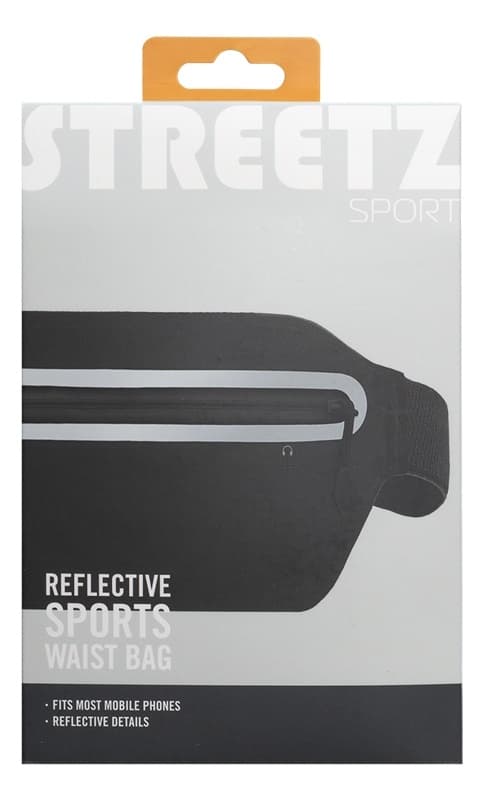 STREETZ løbebælte, reflekser, passer til de fleste smaprtphones, sort