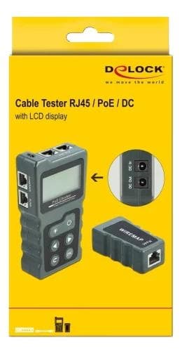DeLOCK LCD Kabeltester RJ45 / PoE / DC, mørkegrå