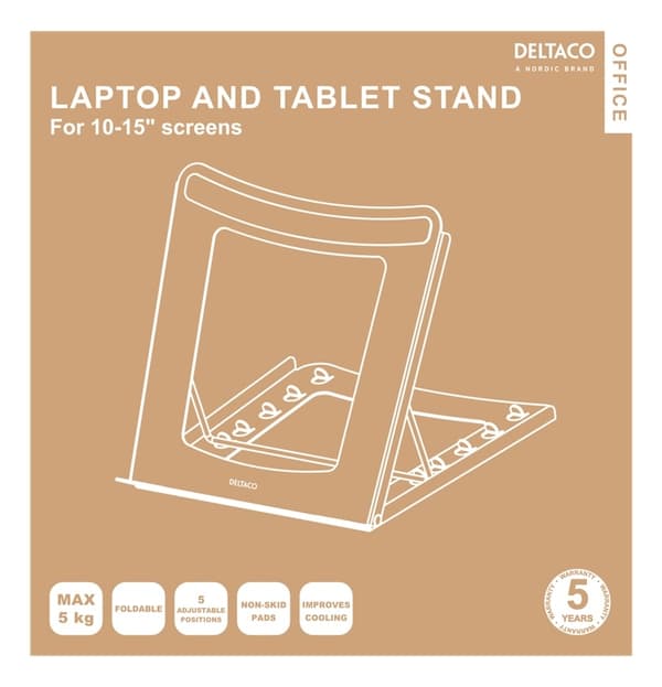 DELTACO Office, Foldable Laptop/Tablet Stand, 5 positions