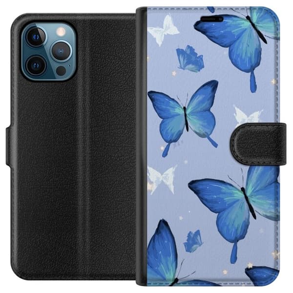 Tegnebogsetui til Apple iPhone 12 Pro Max med Blå sommerfugle motiv