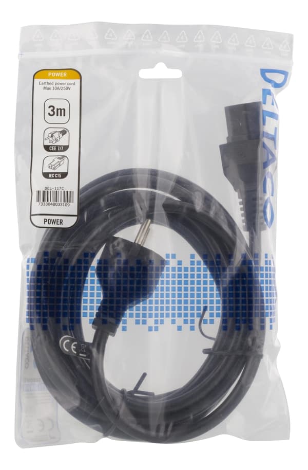 DELTACO 3m grounded device / extension cable for connection between de