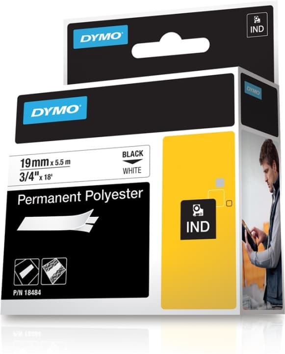 DYMO RhinoPRO märktejp perm poly vit 19mm (18484)