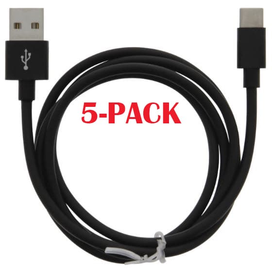 5-PACK kabel USB-A - USB-C 2,4A, 1 m, svart