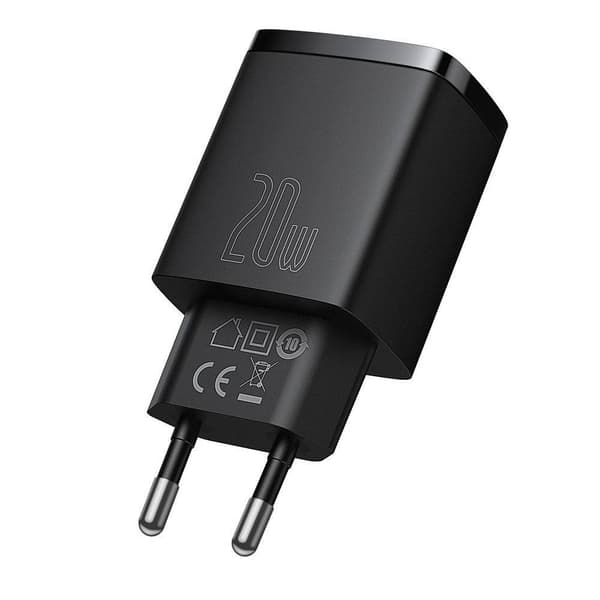 Baseus Compact Quick Adapter 20Watt USB-C + USB-A Musta