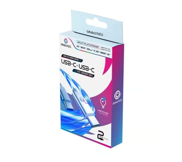 Oniverse Led hurtigladekabel : USB-C > USB-C, 2 M - Hvit