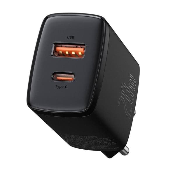 Baseus Compact Quick Adapter 20Watt USB-C + USB-A Svart