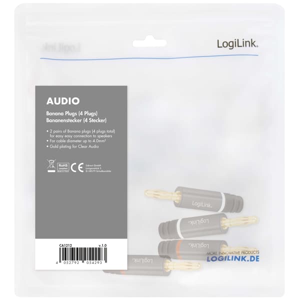 LogiLink Banankontakter max 4 mm² högtalarkabel 4-pack