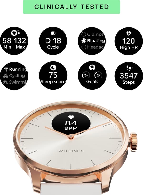 Withings Scanwatch Light smartklocka, 37 mm, vit/roséguld