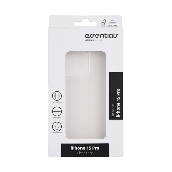 Essentials iPhone 15 Pro TPU bakdeksel, gjennomsiktig