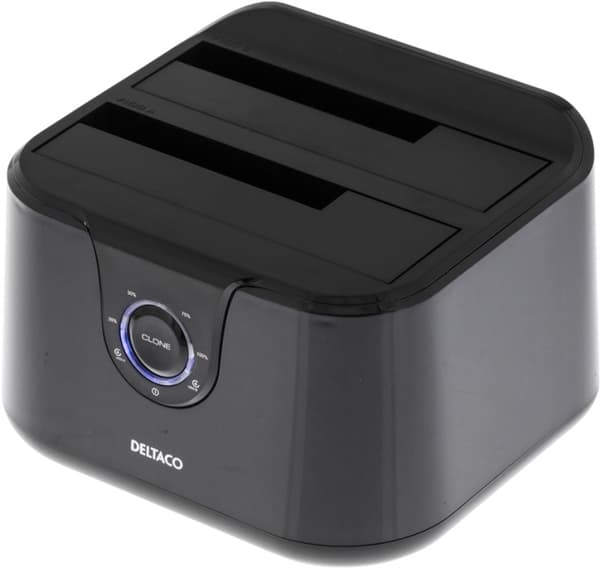 DELTACO Direkte docking til dobbelt 2,5" og 3,5" SATA-harddiske, sort