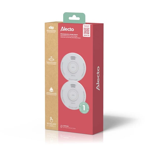 Alecto Røgalarm med 1 års batteri 2-pak