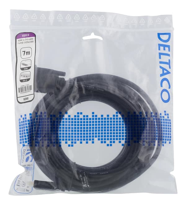 DELTACO HDMI - DVI-kaapeli, 7m, Full HD, musta
