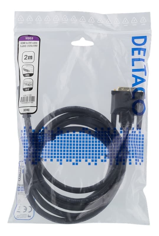 DELTACO HDMI til DVI-kabel, 2 m, Full HD, svart