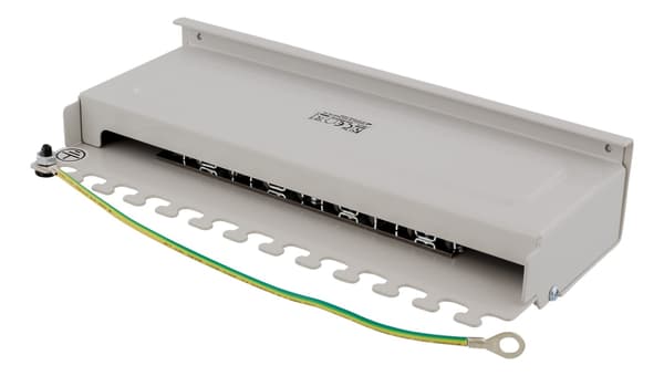 DELTACO Kretspanel, 8xRJ45, Cat6a, veggmonterbart, 10Gbps, grå