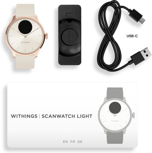 Withings Scanwatch Light smartklocka, 37 mm, vit/roséguld