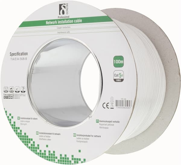 DELTACO U/UTP installationskabel, Cat5e, 100m, vit (TP-38)