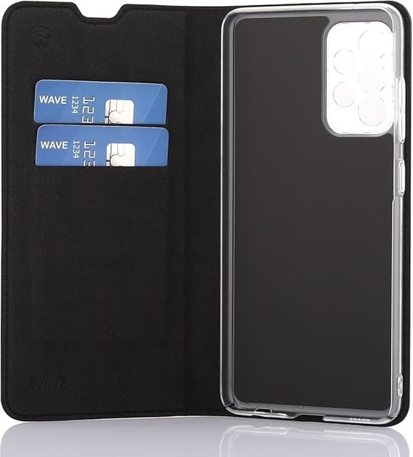 Wave BookCase -suojakotelo, Samsung Galaxy A52 / A52 5G / A52s, musta
