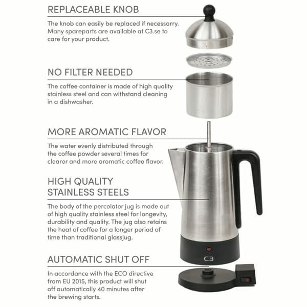 C3 Perkolator Svart stål 6kp