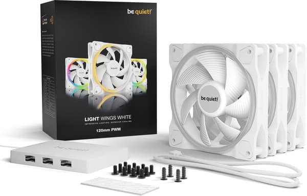 Be Quiet! Light Wings PWM-fläktpaket, 120 mm, 3-pack, vit