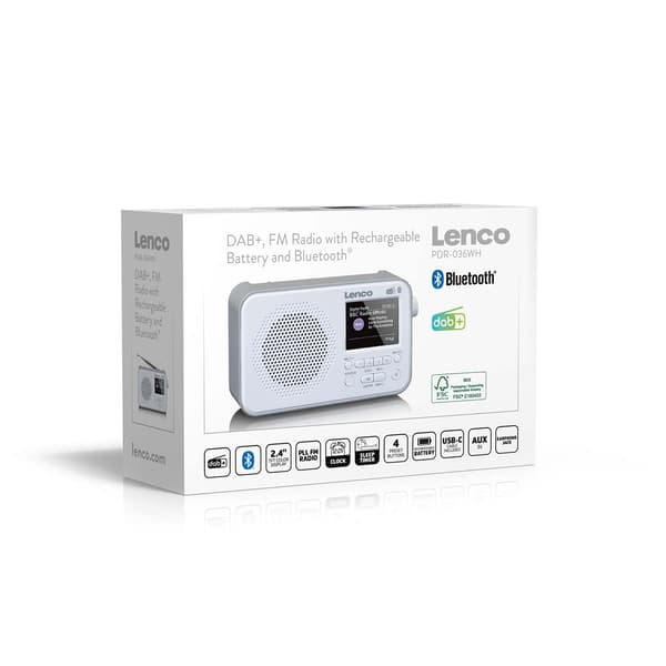 Lenco Bärbar DAB+ FM-radio med Bluetooth® 2,4" TFT-display Vit