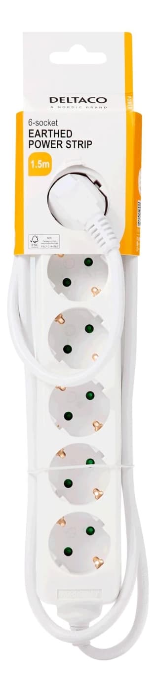 DELTACO outlet 6xCEE 7/3 1xCEE 7/7 1,5m white