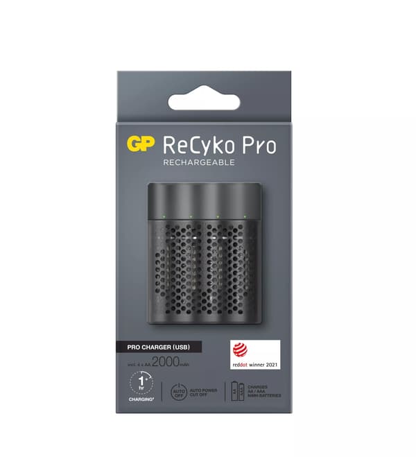 GP ReCyko Pro Laddare USB m/4xAA 2000mAh (PB)