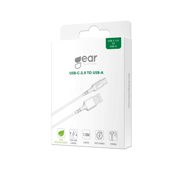 Gear Ladekabel USB-A til USB-C 2.0 1m Hvit Rund