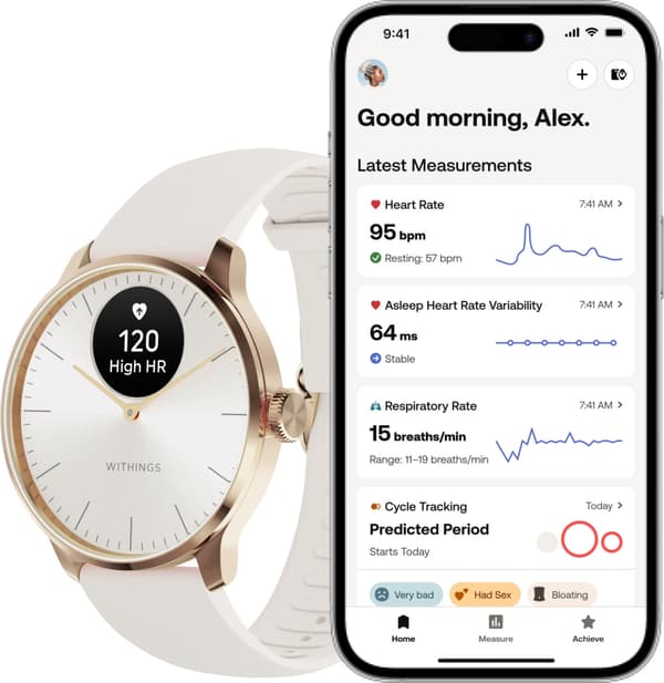 Withings Scanwatch Light smartklocka, 37 mm, vit/roséguld