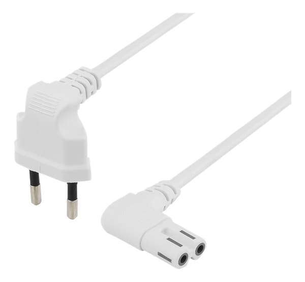 DELTACO ungrounded device cable, 3m, angled CEE 7/16 - IEC 60320, whit