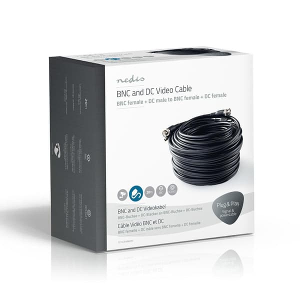 Nedis CCTV Security Cable | BNC / DC | 20.0 m | Rund | PVC | Sort | Gaveeske