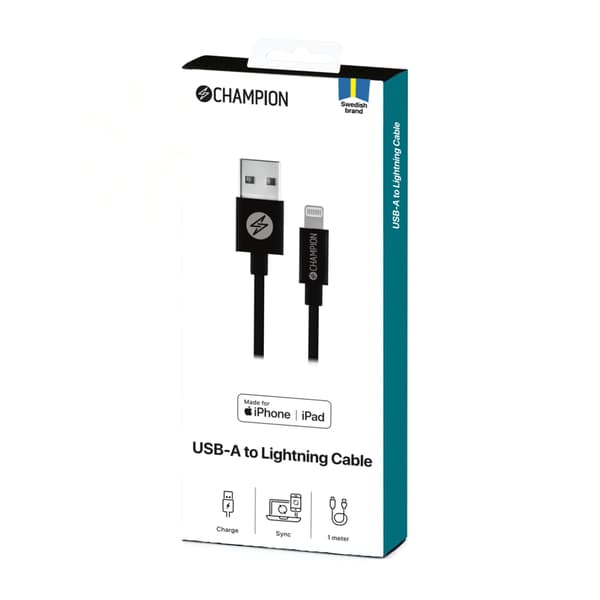 Champion USB-A til Lightning-kabel 1 m svart