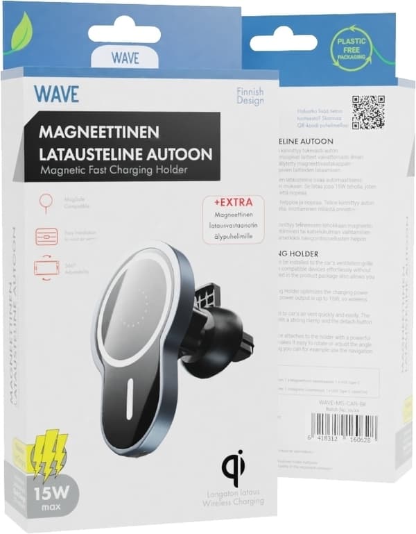 Wave magnetisk Qi-ladestander til bilen, sort