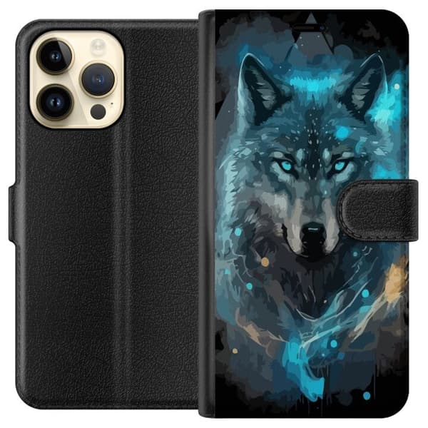 Tegnebogsetui til Apple iPhone 14 Pro Max med Ulve motiv