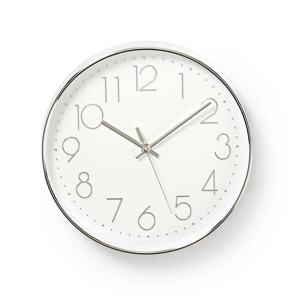 Nedis Väggklocka | Diameter: 300 mm | Plast | Silver / Vit