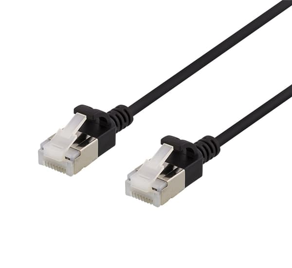 DELTACO U/FTP Cat6a patch cable, slim, 3,8mm in diameter, 0,3m, black
