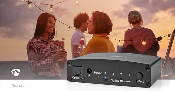 Nedis Digital Audio Switch | 4-vejs | Indgang til lyd- / video- / dataforbindelser: DC Power / 4x TosLink | Audio / video / dataforbindelser output: T