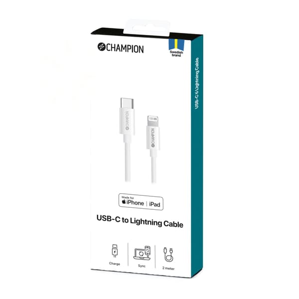 Champion USB-C til Lightning-kabel 2 m hvit