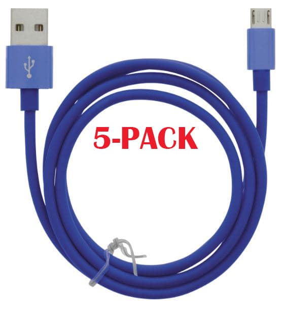 5-PACK Kabel USB-A - MicroUSB 2.4A, 1m, Blå