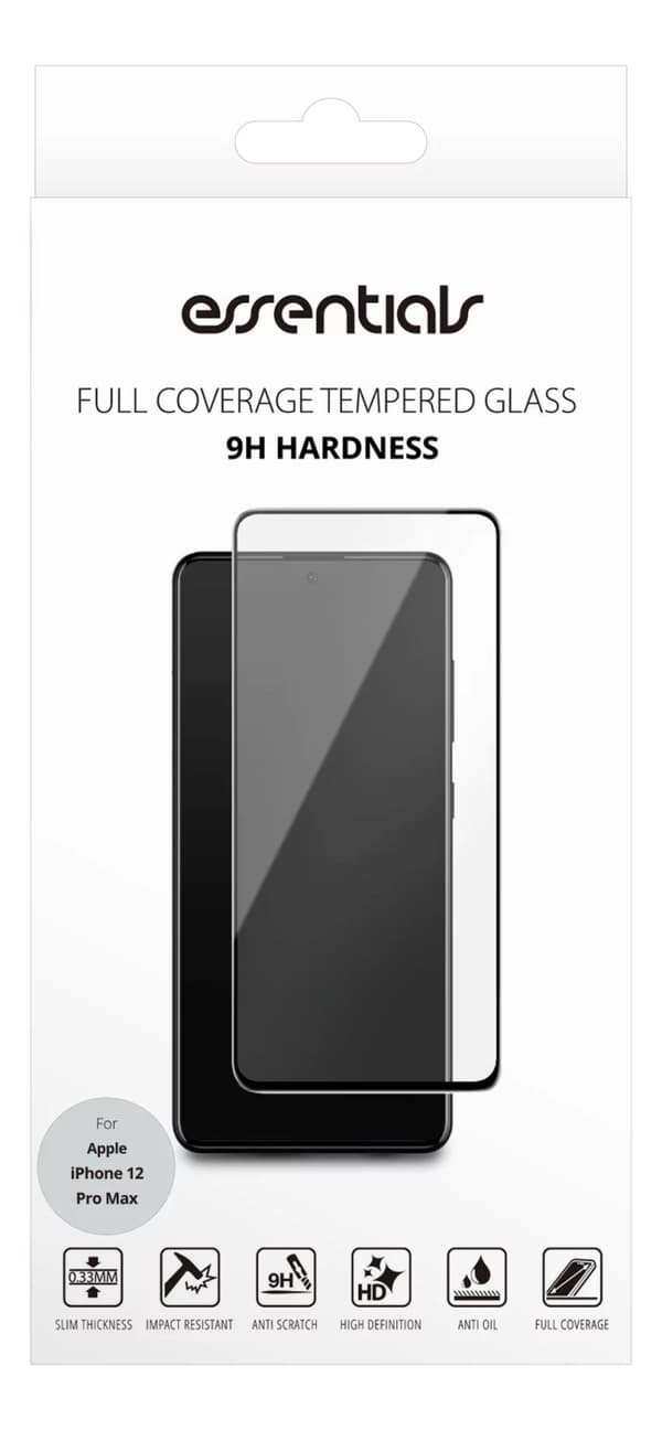 Essentials iPhone 12 Pro Max, Tempererat glas, Svart