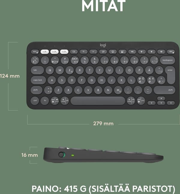 Logitech Pebble Keys 2 K380s-tastatur, grå