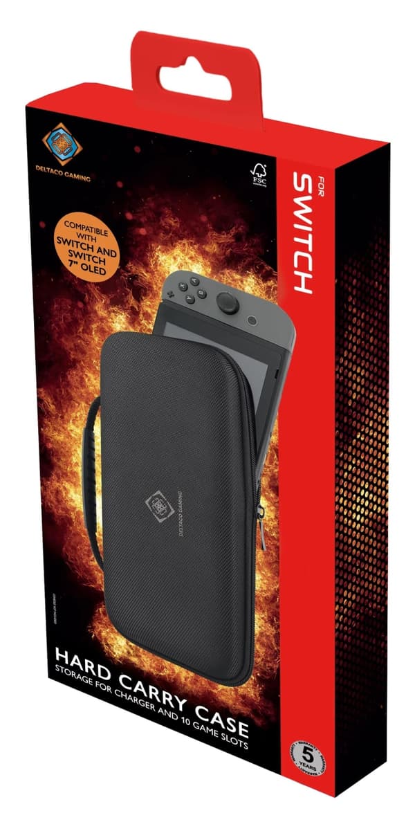 DELTACO GAMING hårt skyddsfodral för Nintendo Switch, 10 platser för spel