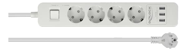 DeLOCK Extension Socket 4way Surge Protection & USB charger white