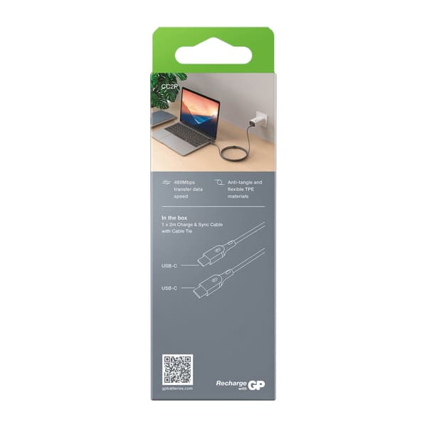 GP Kabel USB-C Til USB-C 100W CC2P 2m
