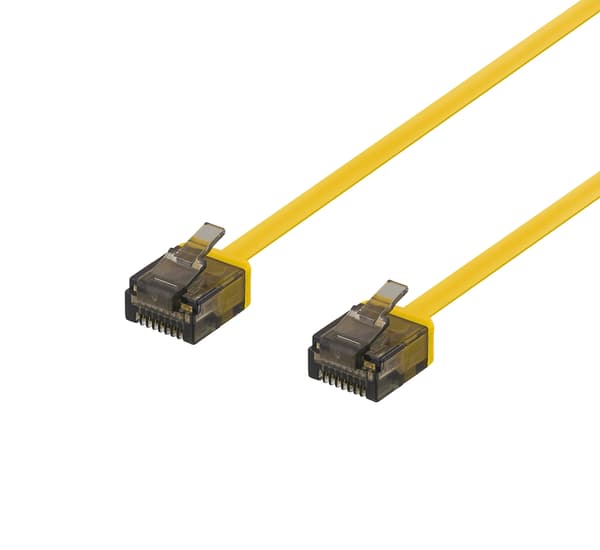 DELTACO U/UTP Cat6a patch cable, flat, 1m, 1mm thick, yellow