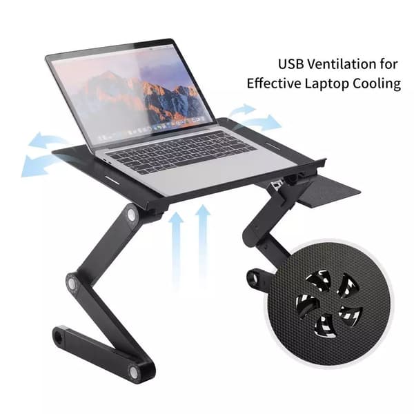 Multifunktionelt laptopbord med indbyggede køleventilatorer, Sort