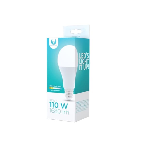 LED-lampe E27, A65, 18W, 230V, 3000K, varmhvit