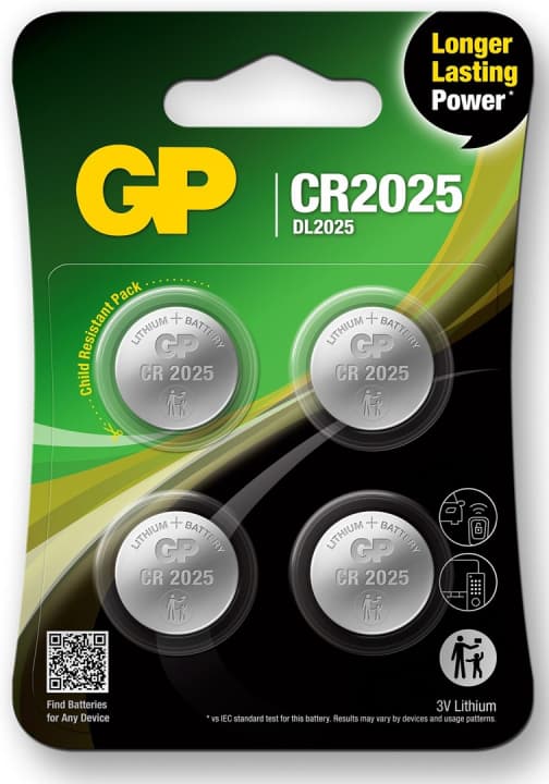 GP Nappiparisto litium CR2025, 4-pakkaus