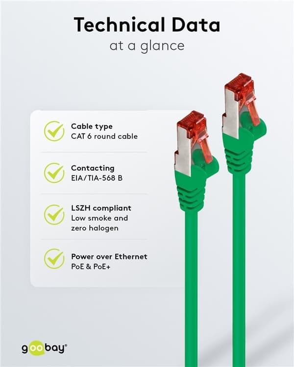 Goobay Patchkabel CAT 6, S/FTP (PiMF), grön, 2 m kopparledare (CU), halogenfri kabelhölje (LSZH)